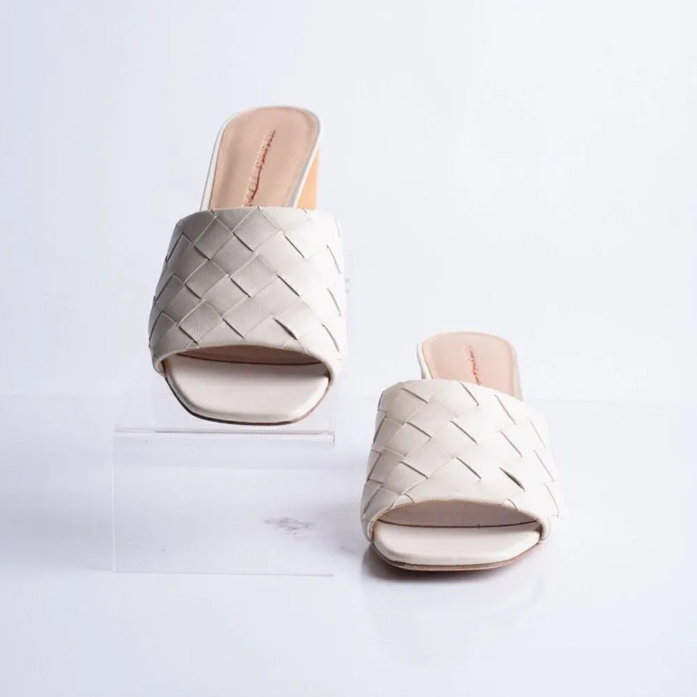 Veronica Beard Womens Kiele White Leather Woven Slip On Heels Shoes Mules Sz 11_4